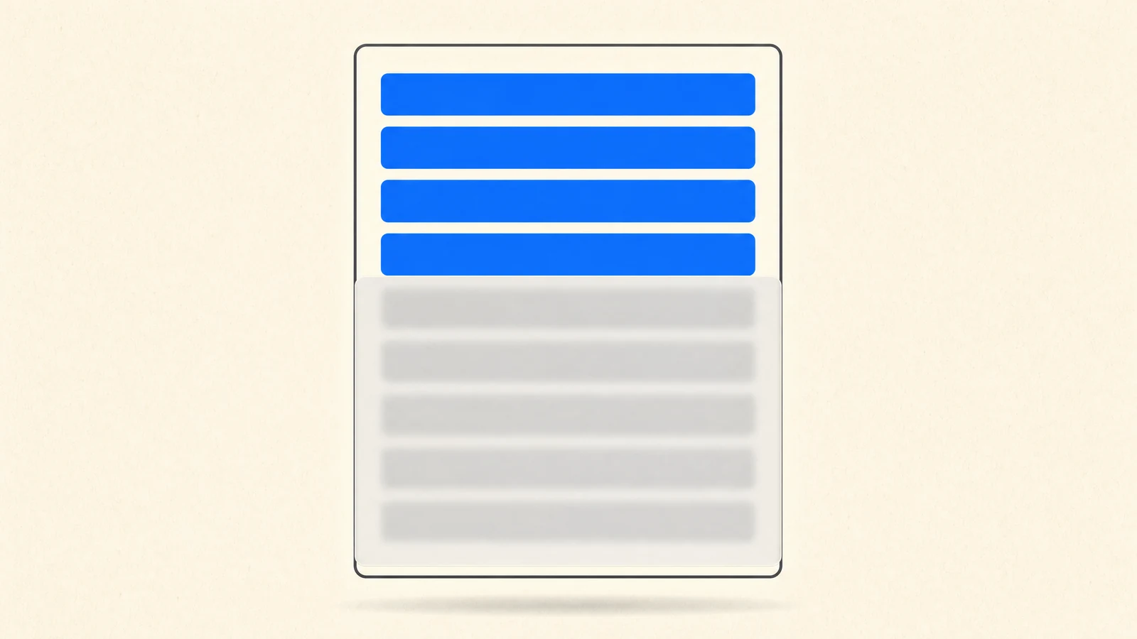 A report where only the top few rows are fully visible in blue while the remaining rows are hidden behind a frosted gray panel, illustrating limited Performance Max search term reporting